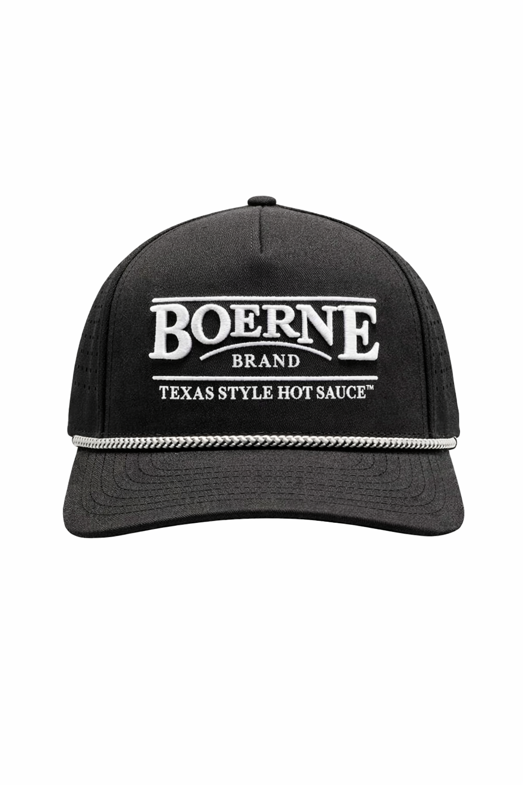 Black Boerne Brand Texas Style Hot Sauce snapback hat with embroidered logo