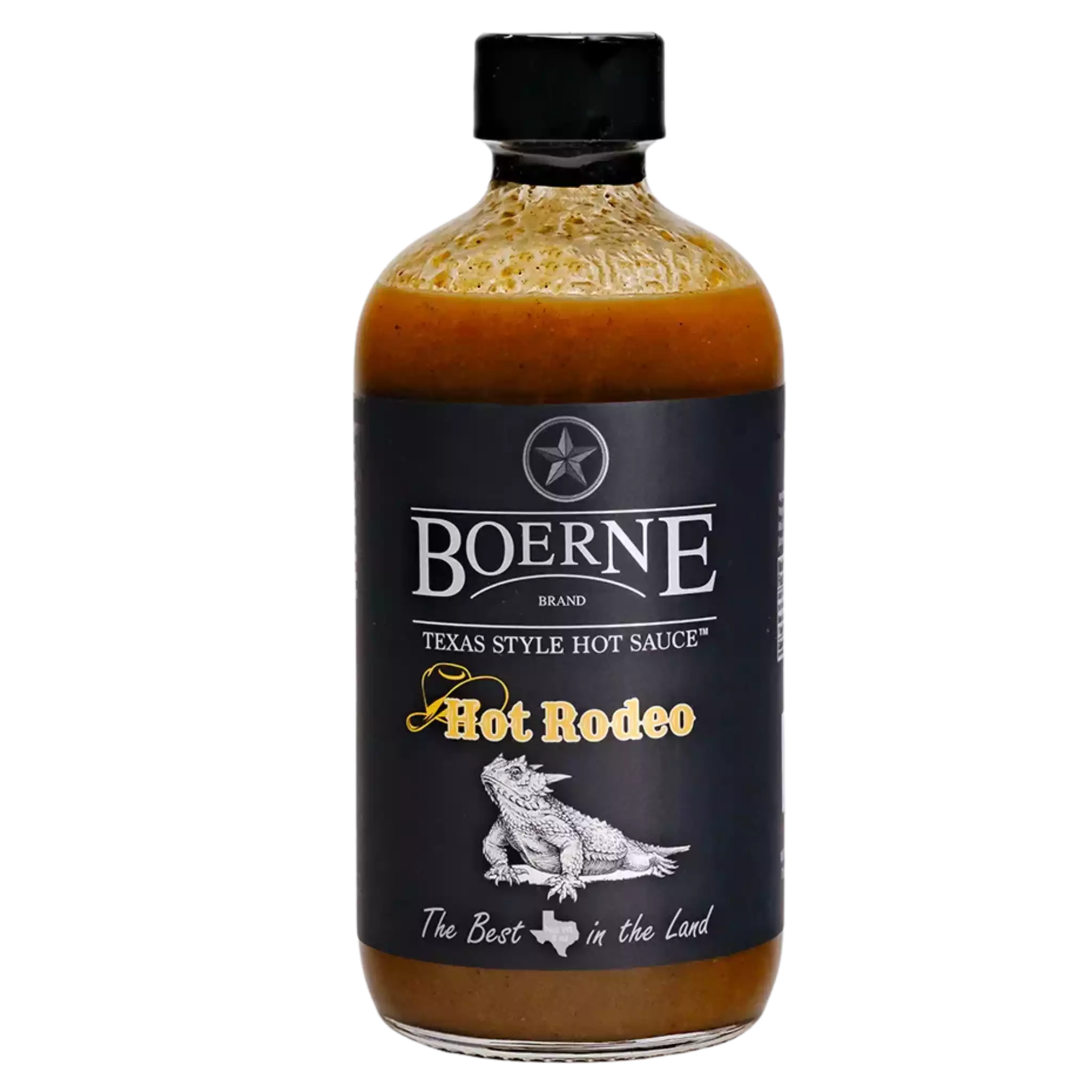Boerne Brand Hot Rodeo Texas-style hot sauce bottle